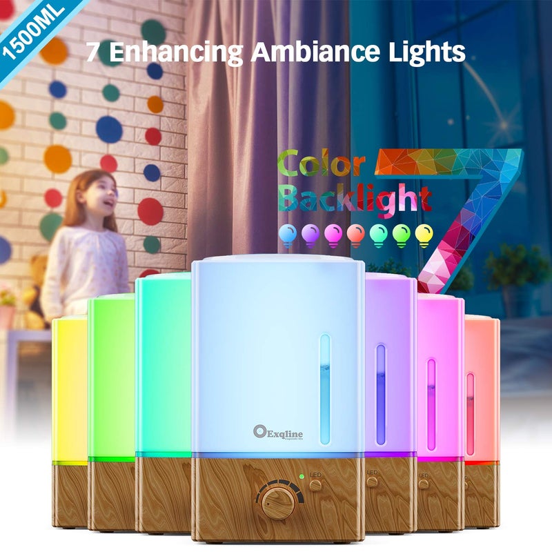Exqline 1500ml Large Aroma Essential Oil Diffuser - Unique Aromatherapy Humidifier for Large Room (Wood Grain) - Image 2